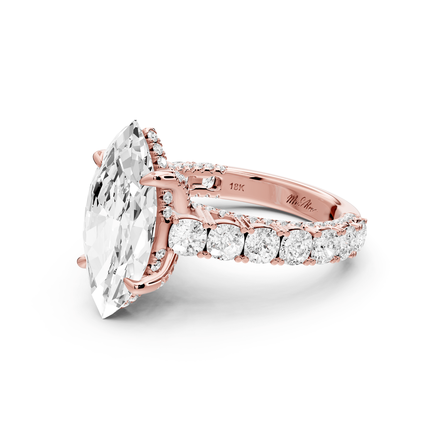 Ivy - 4ct 18k rose gold marquise Diamond Crown Cathedral Rollover Pavé Engagement Ring - Mr. Alex Jewelry