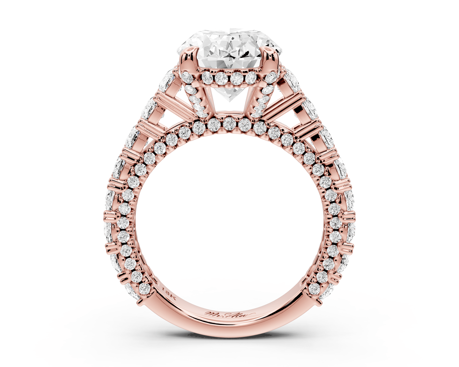 Ivy - 4ct 18k rose gold oval Diamond Crown Cathedral Rollover Pavé Engagement Ring - Mr. Alex Jewelry