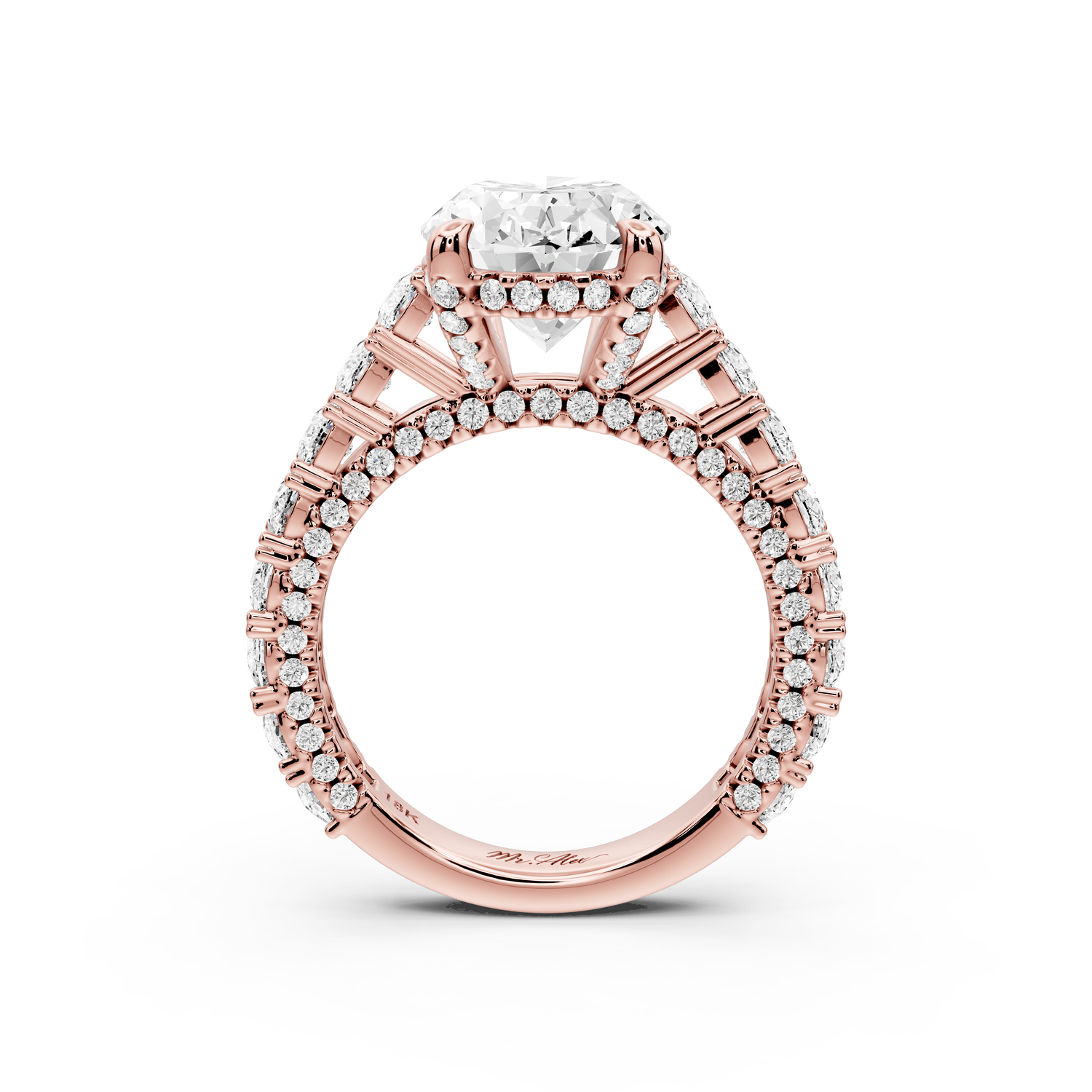 Ivy - 4ct 18k rose gold oval Diamond Crown Cathedral Rollover Pavé Engagement Ring - Mr. Alex Jewelry