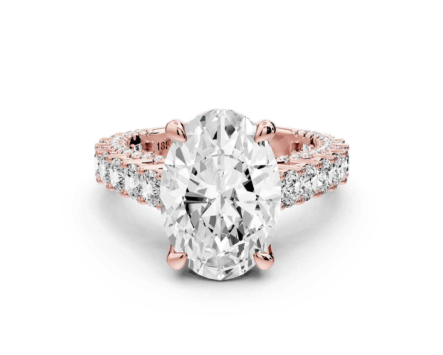 Ivy - 4ct 18k rose gold oval Diamond Crown Cathedral Rollover Pavé Engagement Ring - Mr. Alex Jewelry