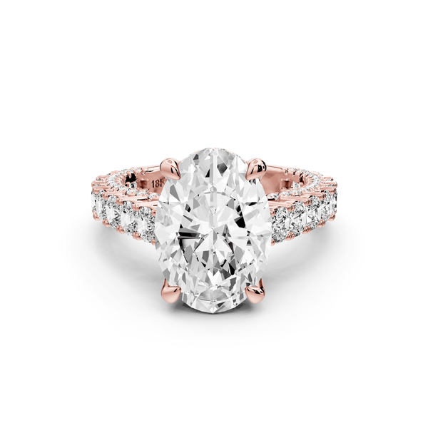 Ivy - 4ct 18k rose gold oval Diamond Crown Cathedral Rollover Pavé Engagement Ring - Mr. Alex Jewelry