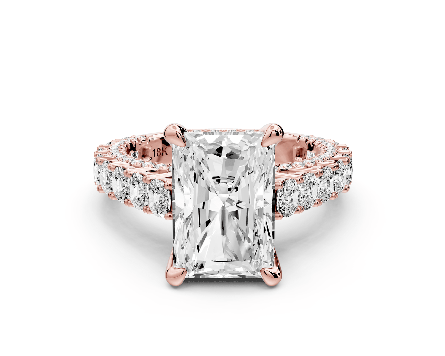 Ivy - 4ct 18k rose gold radiant Diamond Crown Cathedral Rollover Pavé Engagement Ring - Mr. Alex Jewelry