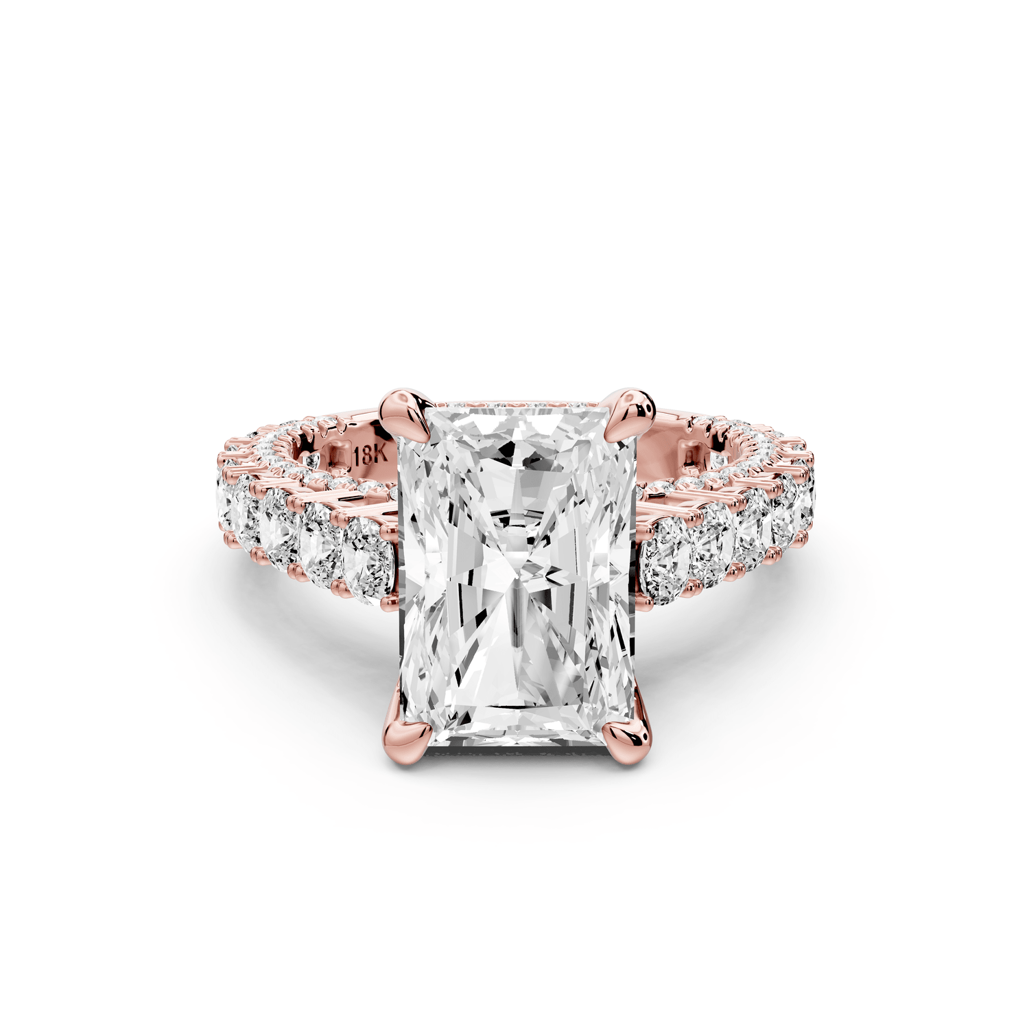Ivy - 4ct 18k rose gold radiant Diamond Crown Cathedral Rollover Pavé Engagement Ring - Mr. Alex Jewelry