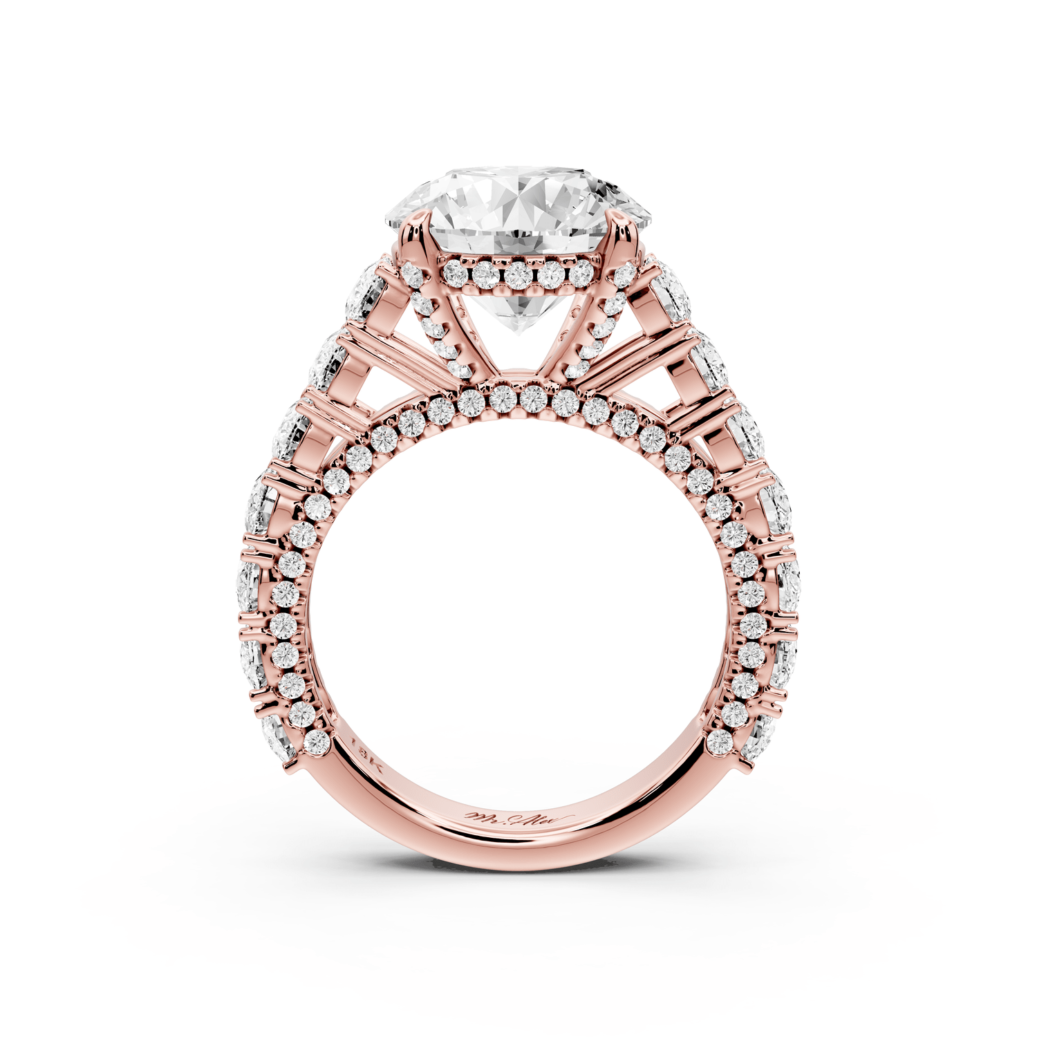 Ivy - 4ct 18k rose gold round Diamond Crown Cathedral Rollover Pavé Engagement Ring - Mr. Alex Jewelry