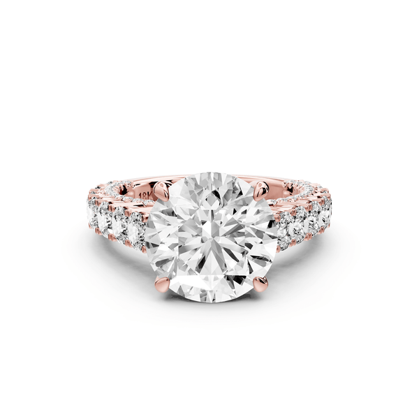 Ivy - 4ct 18k rose gold round Diamond Crown Cathedral Rollover Pavé Engagement Ring - Mr. Alex Jewelry