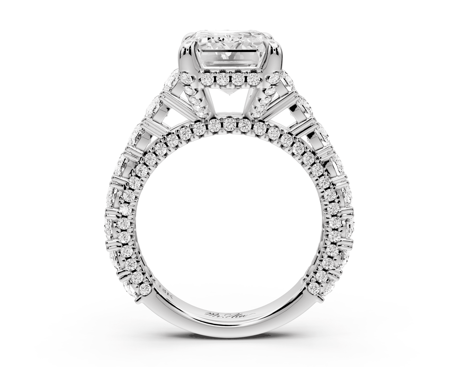 Ivy - 4ct 18k white gold emerald Diamond Crown Cathedral Rollover Pavé Engagement Ring - Mr. Alex Jewelry