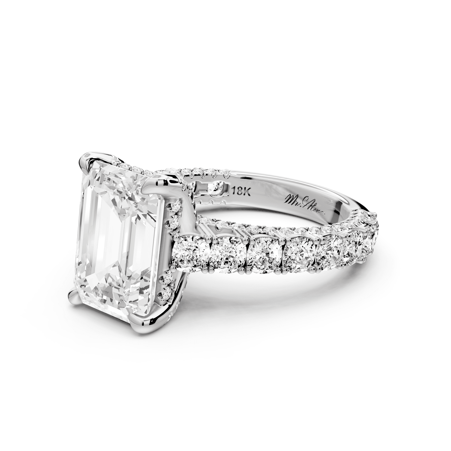 Ivy - 4ct 18k white gold emerald Diamond Crown Cathedral Rollover Pavé Engagement Ring - Mr. Alex Jewelry