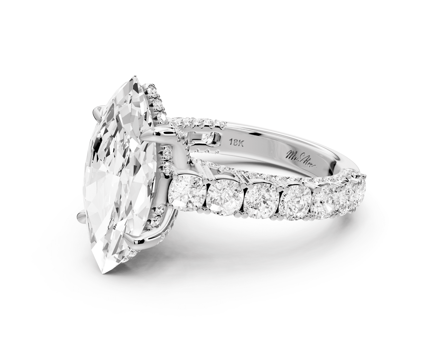 Ivy - 4ct 18k white gold marquise Diamond Crown Cathedral Rollover Pavé Engagement Ring - Mr. Alex Jewelry