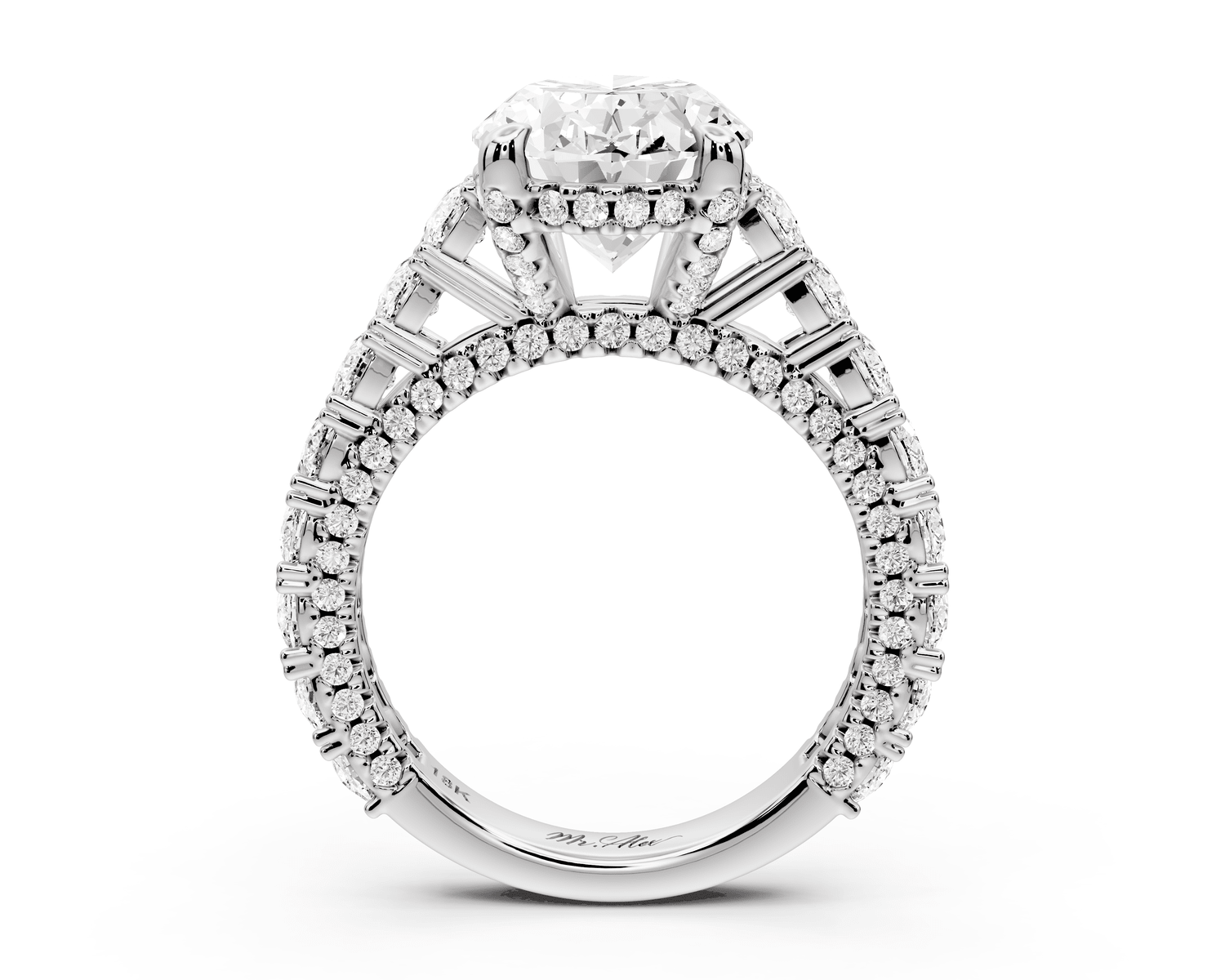 Ivy - 4ct 18k white gold oval Diamond Crown Cathedral Rollover Pavé Engagement Ring - Mr. Alex Jewelry