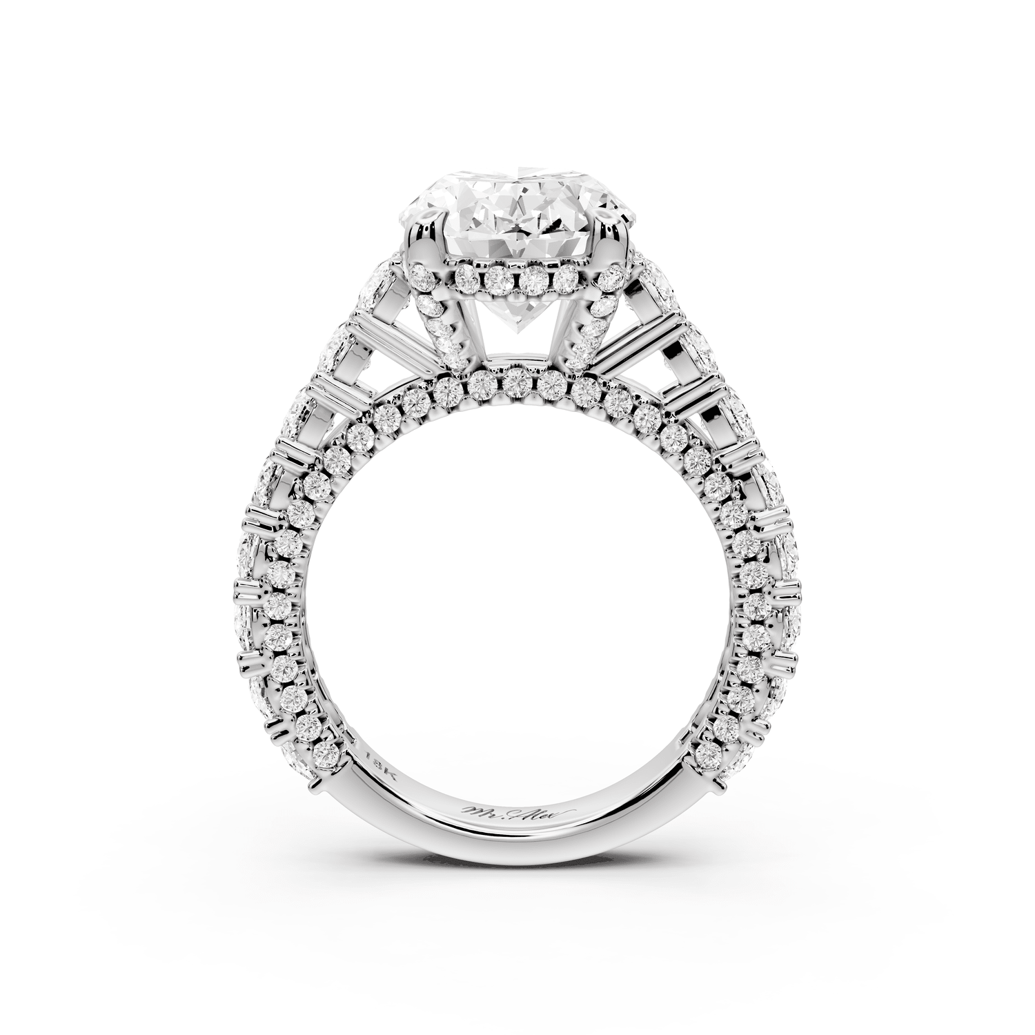 Ivy - 4ct 18k white gold oval Diamond Crown Cathedral Rollover Pavé Engagement Ring - Mr. Alex Jewelry