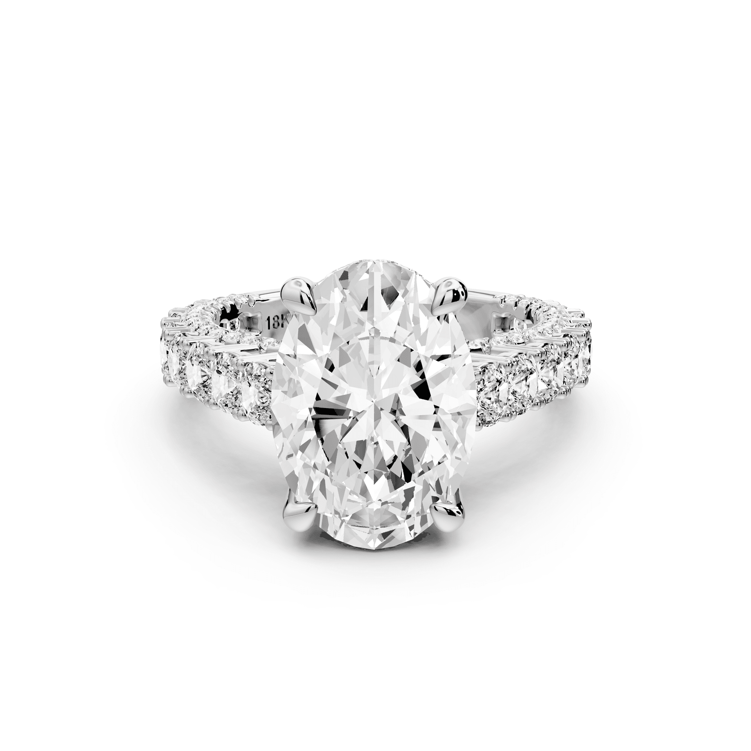 Ivy - 4ct 18k white gold oval Diamond Crown Cathedral Rollover Pavé Engagement Ring - Mr. Alex Jewelry