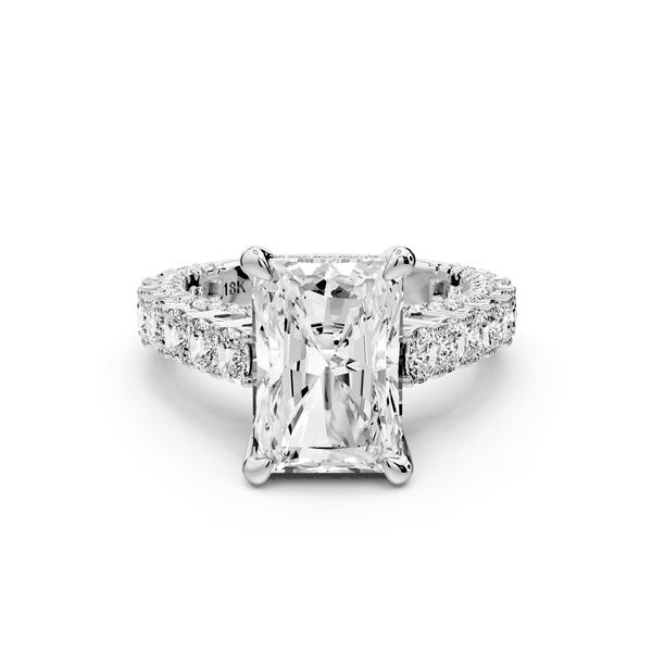 Ivy - 4ct 18k white gold radiant Diamond Crown Cathedral Rollover Pavé Engagement Ring - Mr. Alex Jewelry