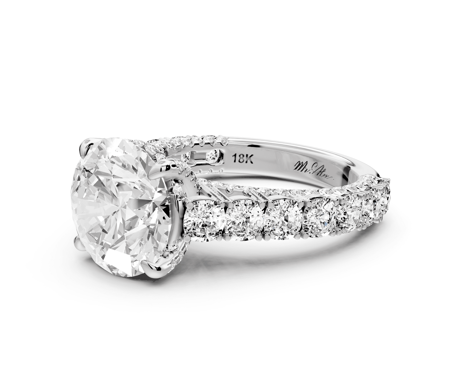 Ivy - 4ct 18k white gold round Diamond Crown Cathedral Rollover Pavé Engagement Ring - Mr. Alex Jewelry