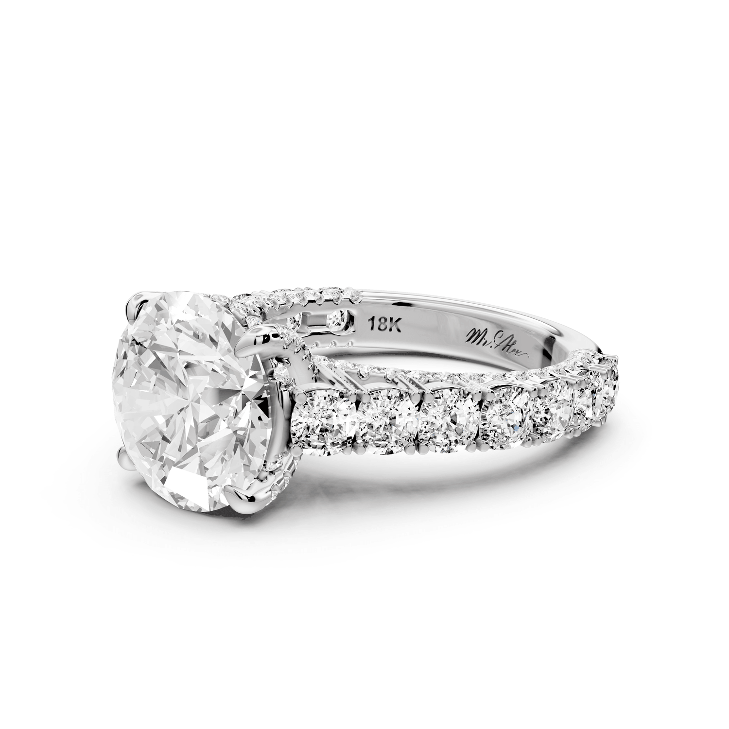 Ivy - 4ct 18k white gold round Diamond Crown Cathedral Rollover Pavé Engagement Ring - Mr. Alex Jewelry