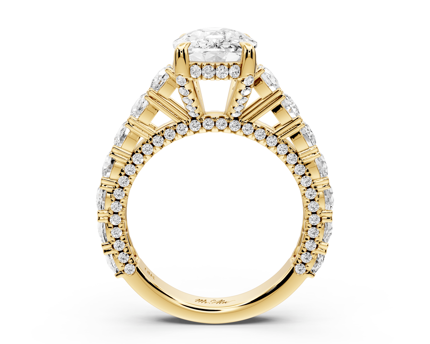 Ivy - 4ct 18k yellow gold ecushion Diamond Crown Cathedral Rollover Pavé Engagement Ring - Mr. Alex Jewelry