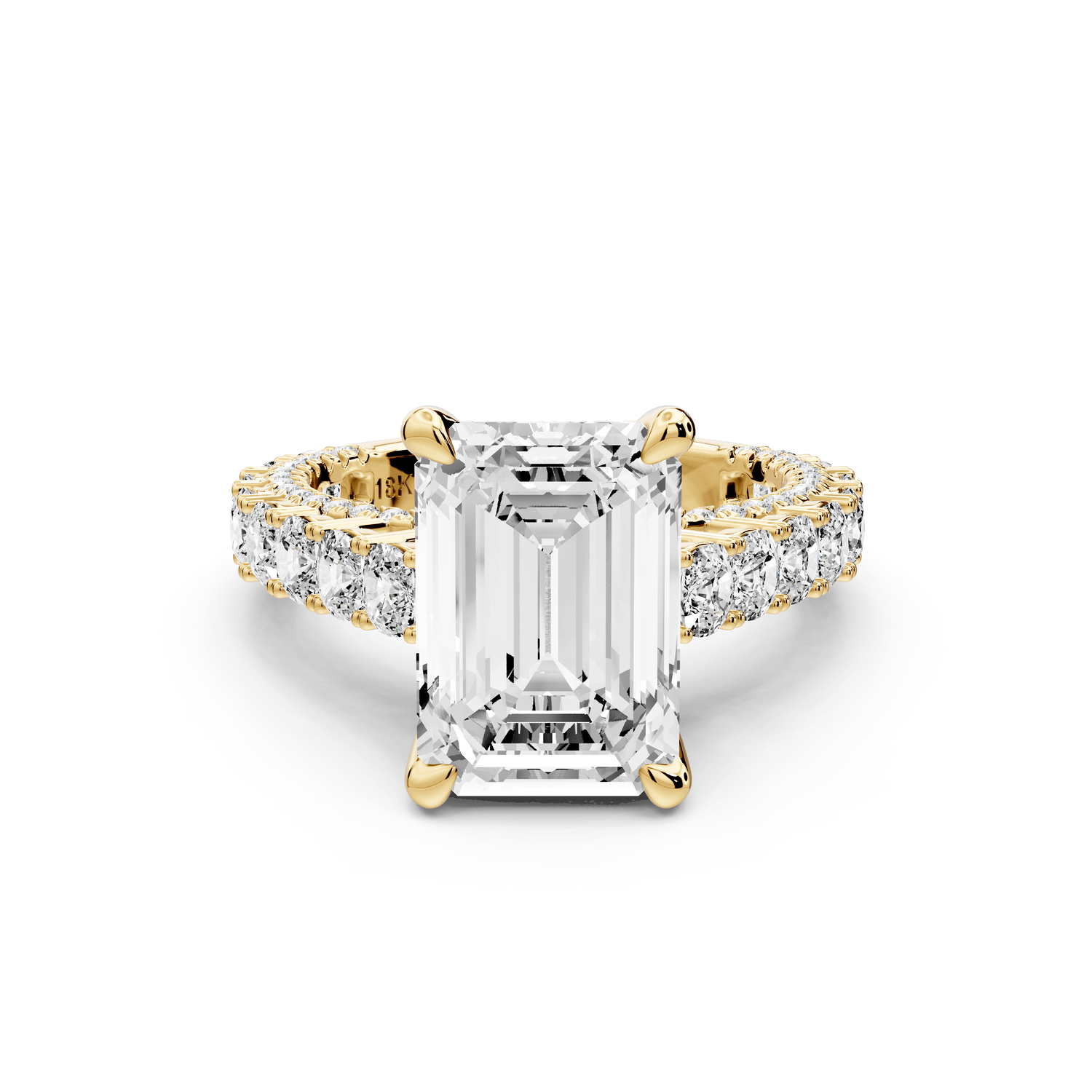 Ivy - 4ct 18k yellow gold emerald Diamond Crown Cathedral Rollover Pavé Engagement Ring - Mr. Alex Jewelry