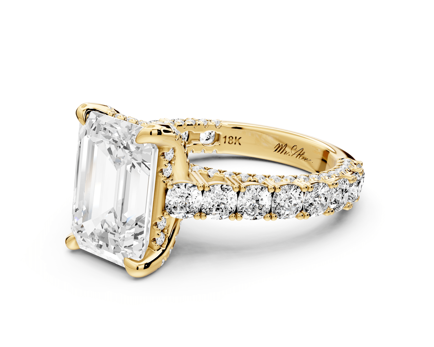 Ivy - 4ct 18k yellow gold emerald Diamond Crown Cathedral Rollover Pavé Engagement Ring - Mr. Alex Jewelry