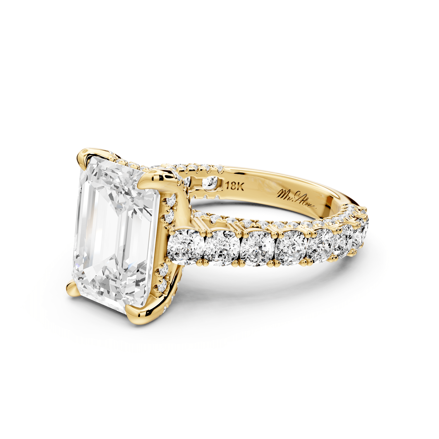 Ivy - 4ct 18k yellow gold emerald Diamond Crown Cathedral Rollover Pavé Engagement Ring - Mr. Alex Jewelry