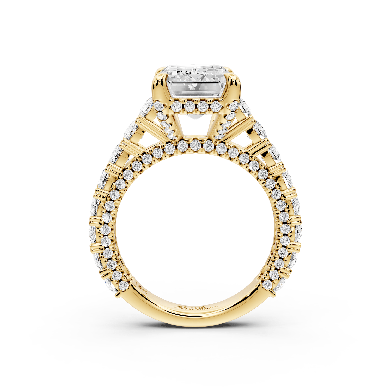 Ivy - 4ct 18k yellow gold emerald Diamond Crown Cathedral Rollover Pavé Engagement Ring - Mr. Alex Jewelry