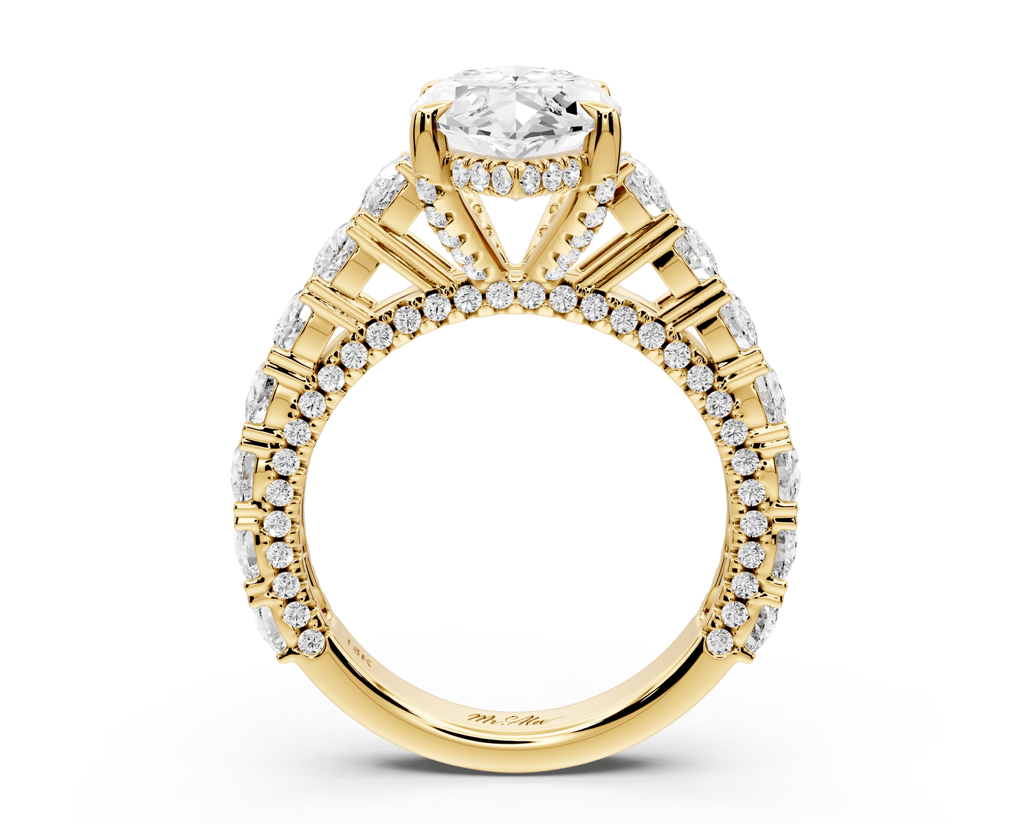 Ivy - 4ct 18k yellow gold marquise Diamond Crown Cathedral Rollover Pavé Engagement Ring - Mr. Alex Jewelry