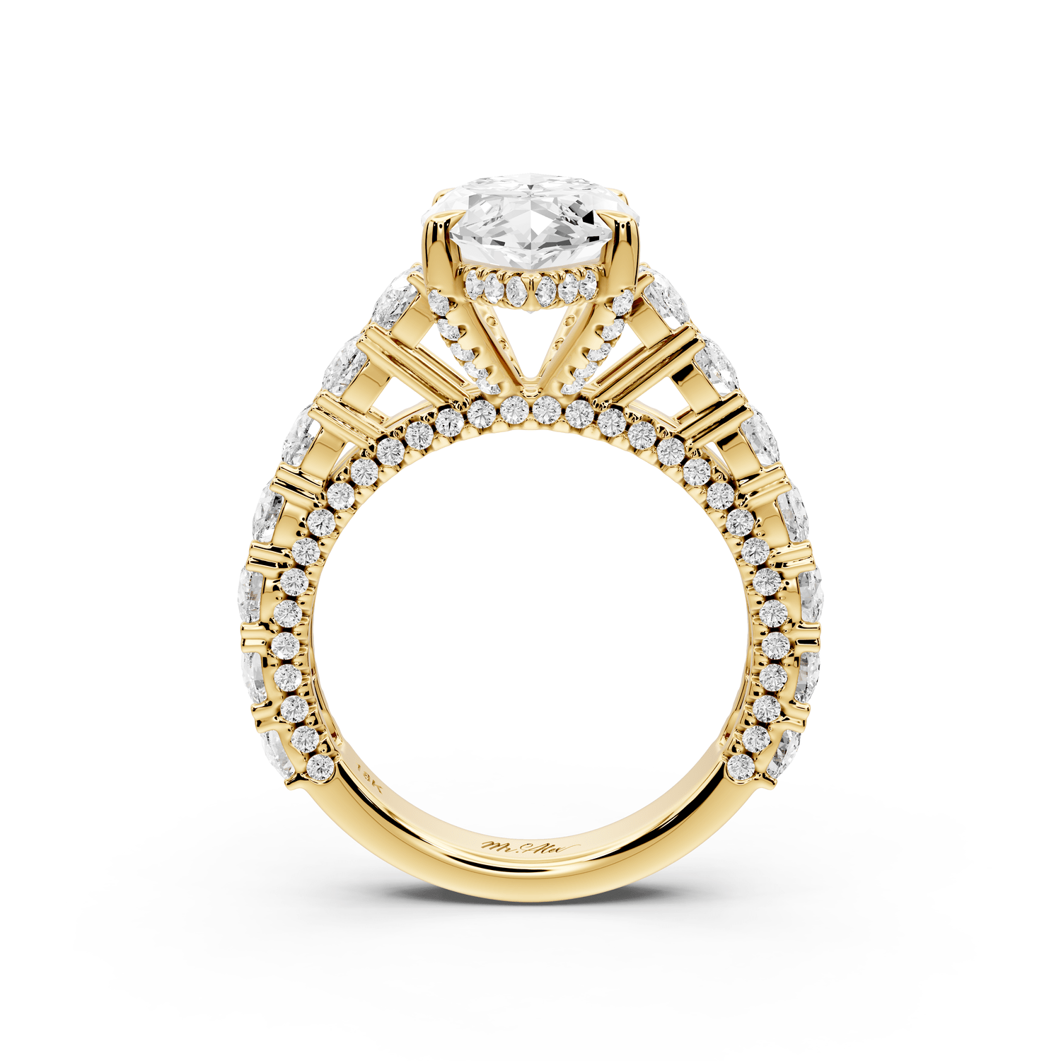 Ivy - 4ct 18k yellow gold marquise Diamond Crown Cathedral Rollover Pavé Engagement Ring - Mr. Alex Jewelry