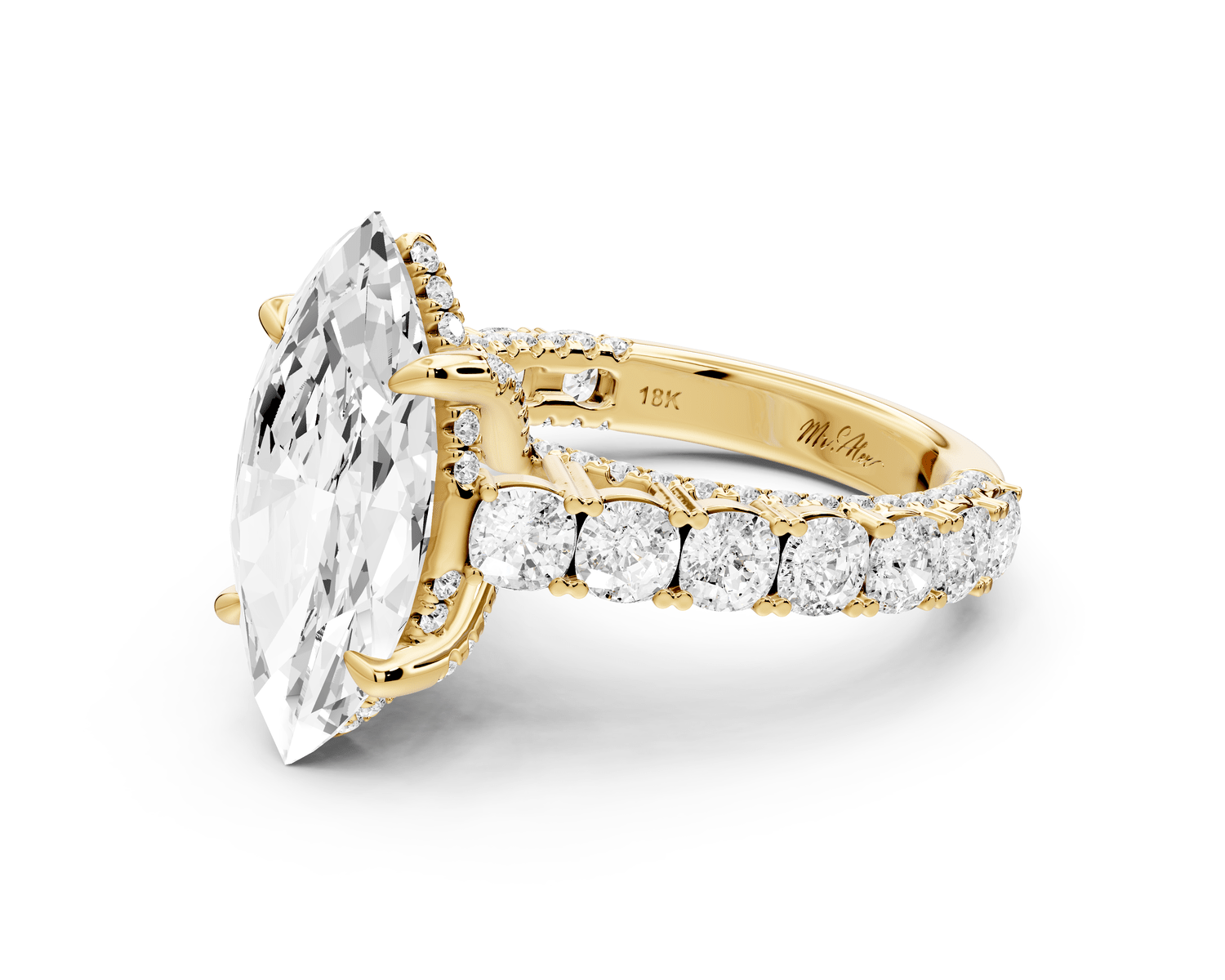 Ivy - 4ct 18k yellow gold marquise Diamond Crown Cathedral Rollover Pavé Engagement Ring - Mr. Alex Jewelry