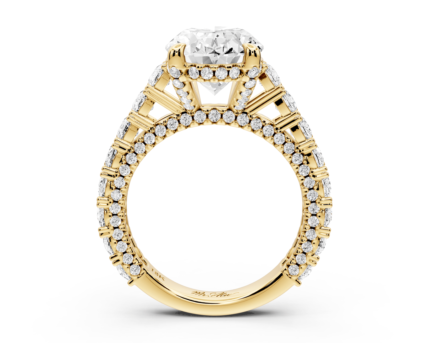 Ivy - 4ct 18k yellow gold oval Diamond Crown Cathedral Rollover Pavé Engagement Ring - Mr. Alex Jewelry