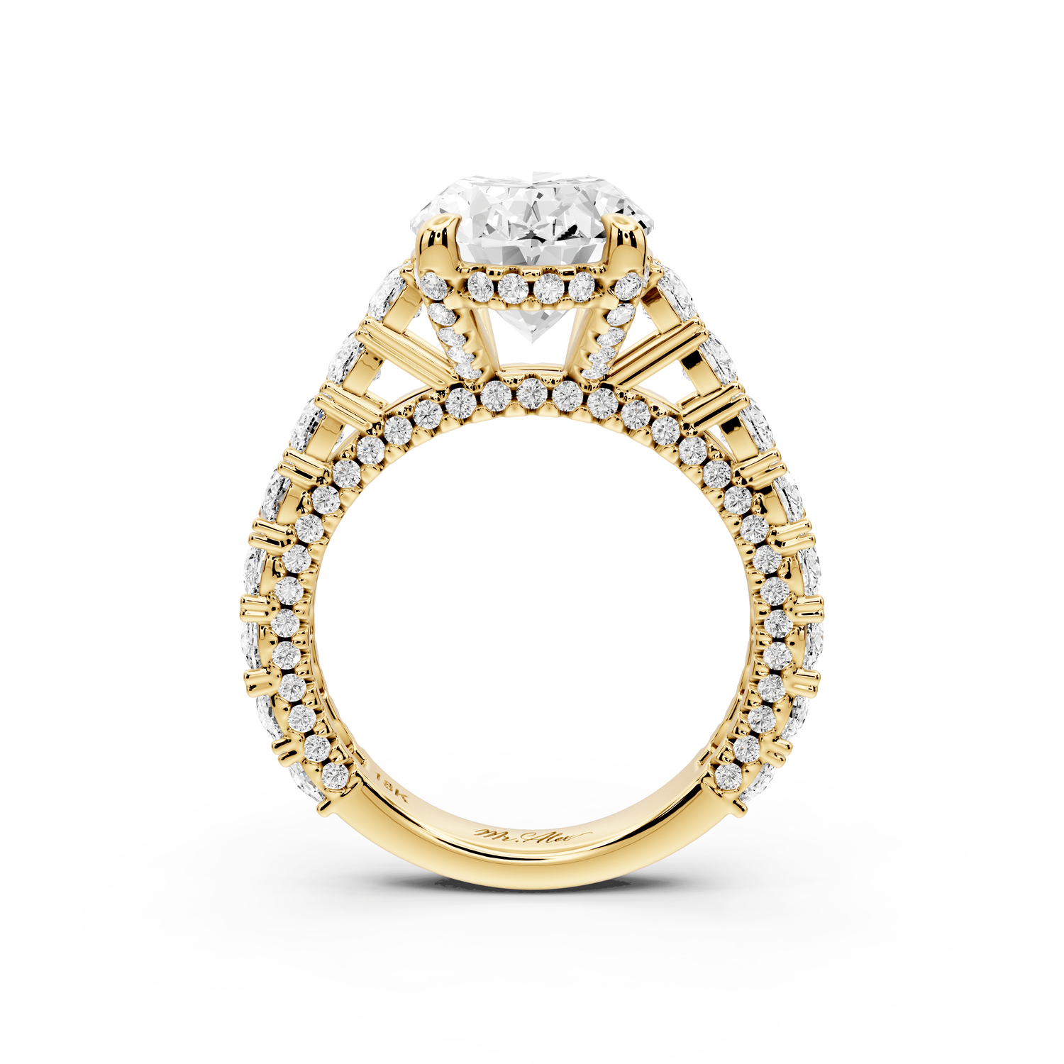 Ivy - 4ct 18k yellow gold oval Diamond Crown Cathedral Rollover Pavé Engagement Ring - Mr. Alex Jewelry