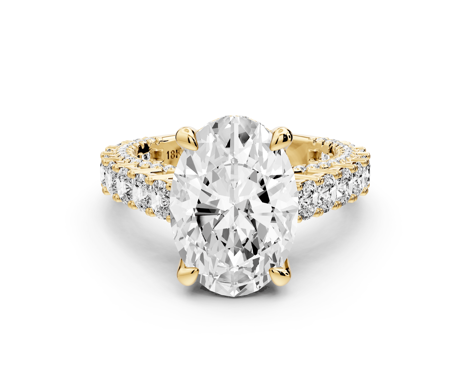 Ivy - 4ct 18k yellow gold oval Diamond Crown Cathedral Rollover Pavé Engagement Ring - Mr. Alex Jewelry