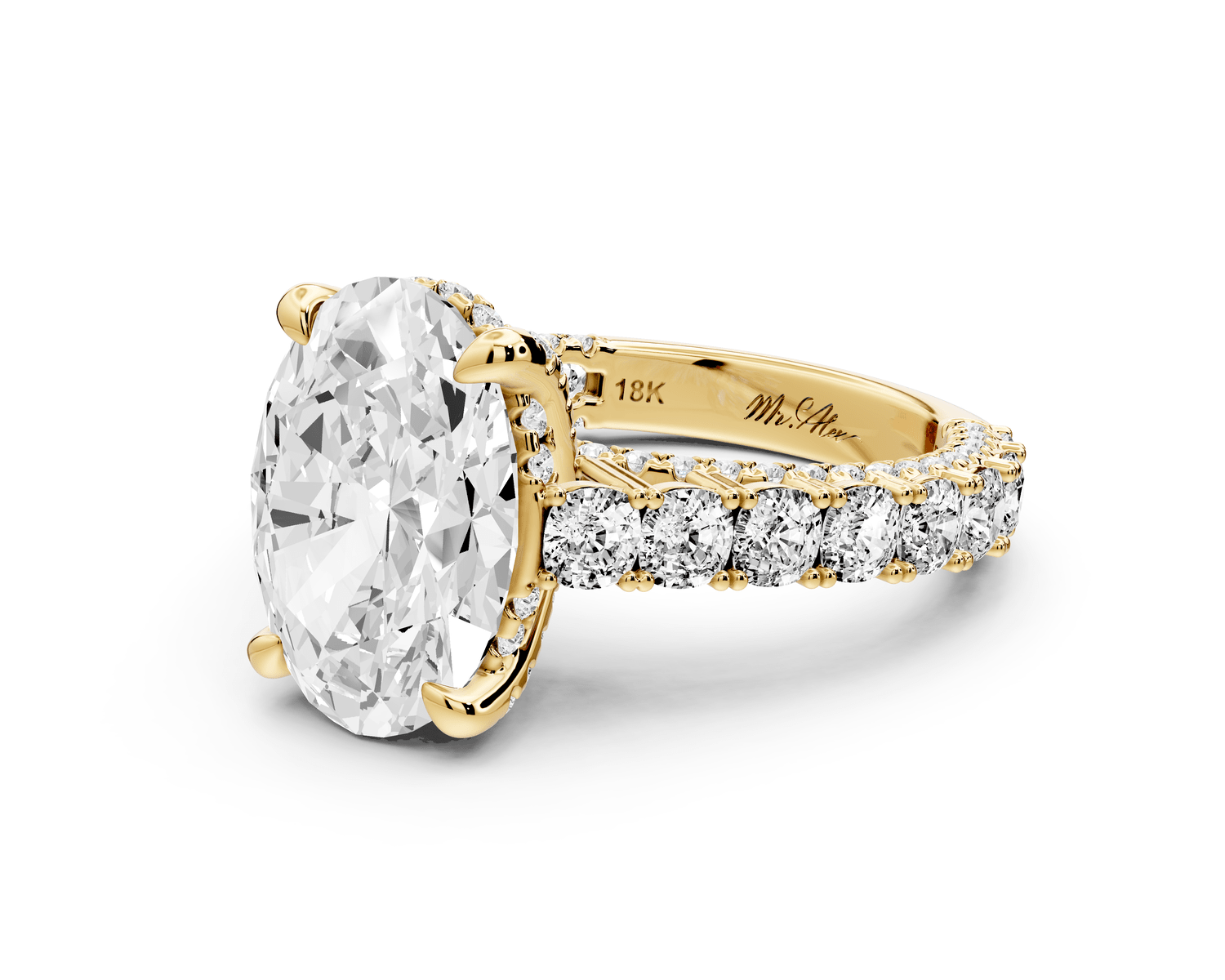 Ivy - 4ct 18k yellow gold oval Diamond Crown Cathedral Rollover Pavé Engagement Ring - Mr. Alex Jewelry