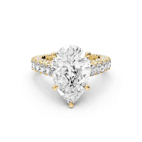 Ivy - 4ct 18k yellow gold pear Diamond Crown Cathedral Rollover Pavé Engagement Ring - Mr. Alex Jewelry