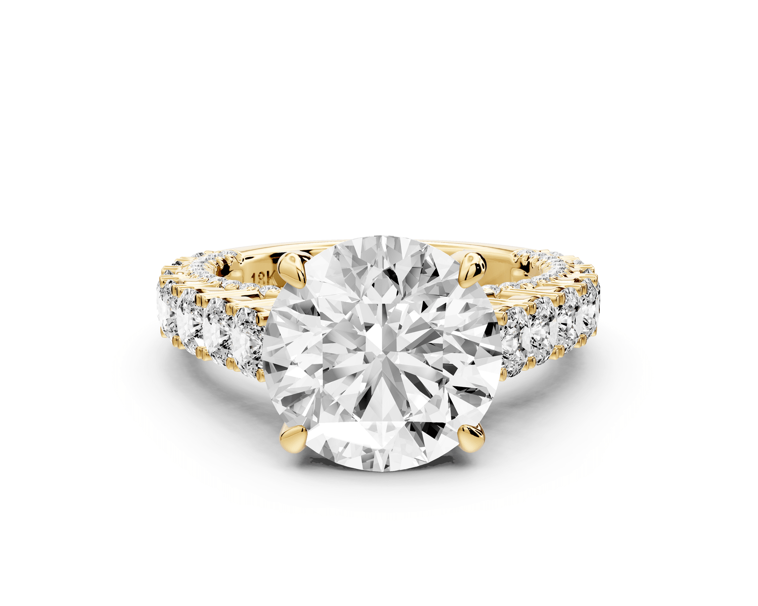 Ivy - 4ct 18k yellow gold round Diamond Crown Cathedral Rollover Pavé Engagement Ring - Mr. Alex Jewelry