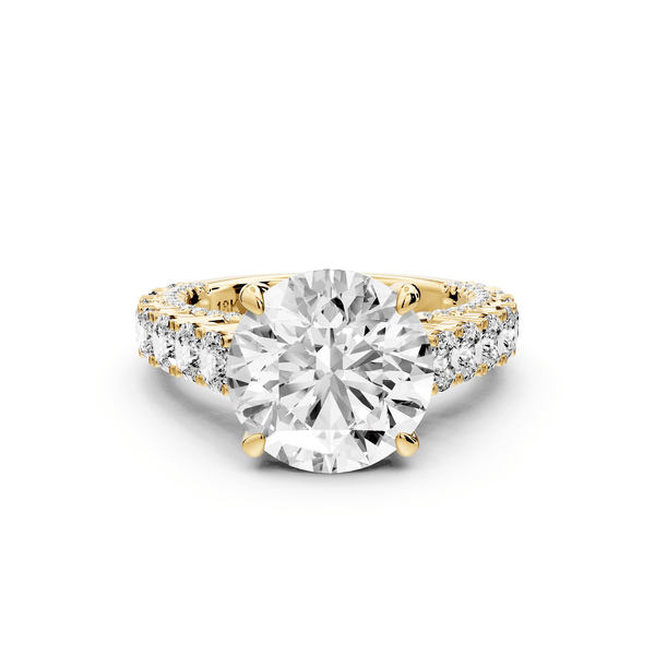Ivy - 4ct 18k yellow gold round Diamond Crown Cathedral Rollover Pavé Engagement Ring - Mr. Alex Jewelry