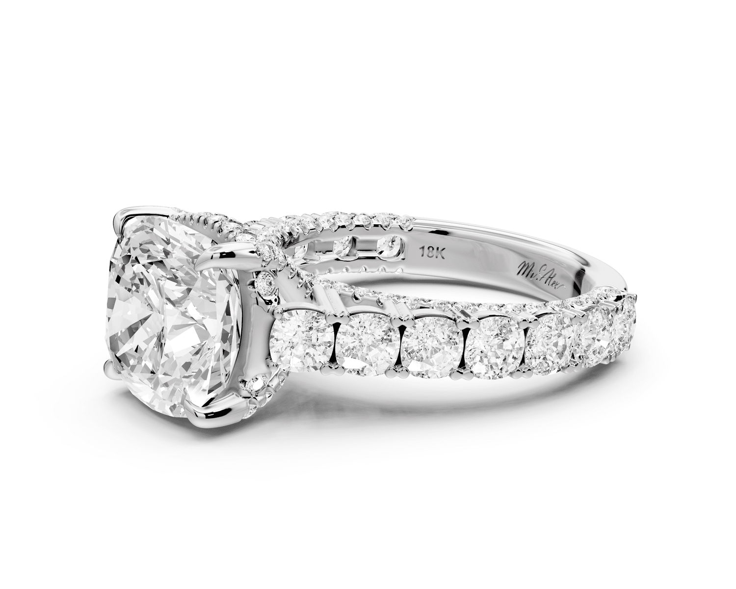 Ivy - 4ct platinum cushion Diamond Crown Cathedral Rollover Pavé Engagement Ring - Mr. Alex Jewelry