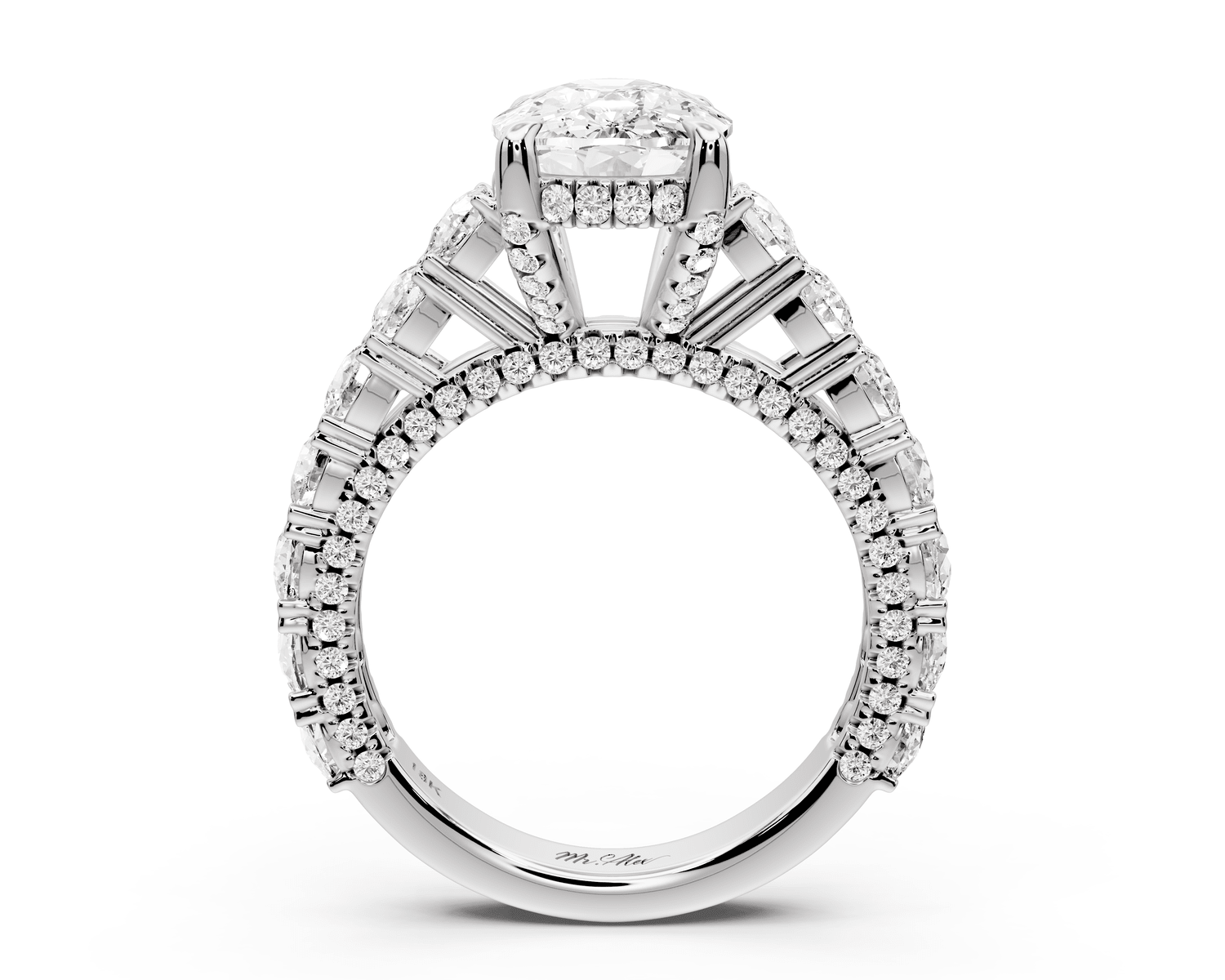 Ivy - 4ct platinum ecushion Diamond Crown Cathedral Rollover Pavé Engagement Ring - Mr. Alex Jewelry
