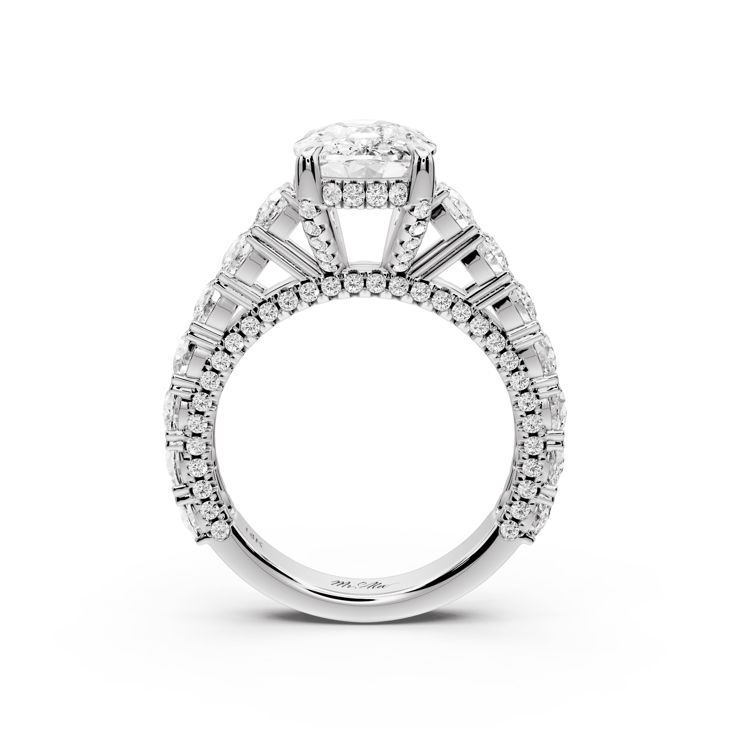 Ivy - 4ct platinum ecushion Diamond Crown Cathedral Rollover Pavé Engagement Ring - Mr. Alex Jewelry