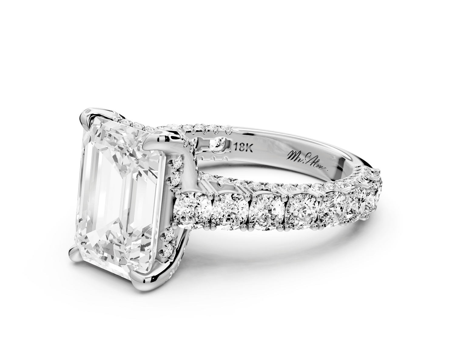 Ivy - 4ct platinum emerald Diamond Crown Cathedral Rollover Pavé Engagement Ring - Mr. Alex Jewelry