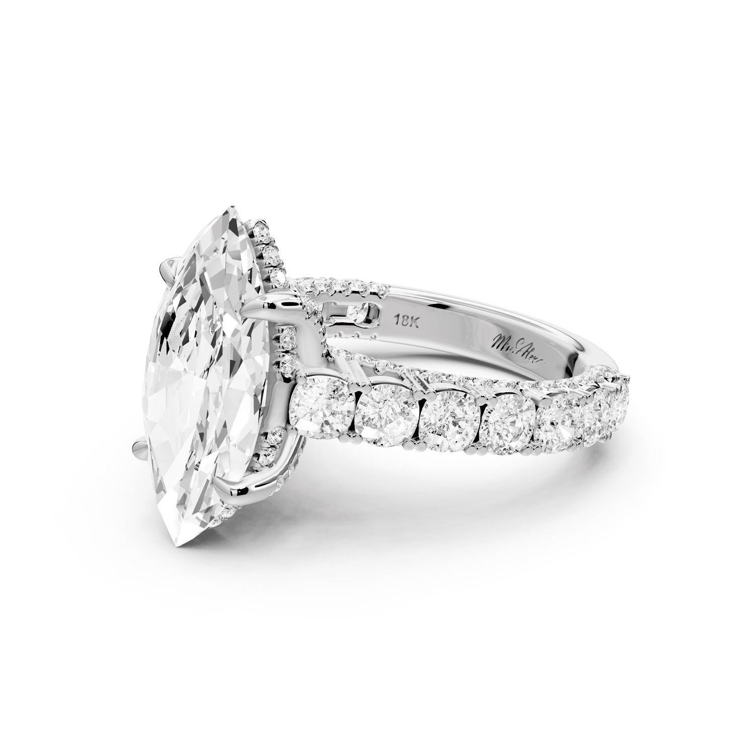Ivy - 4ct platinum marquise Diamond Crown Cathedral Rollover Pavé Engagement Ring - Mr. Alex Jewelry