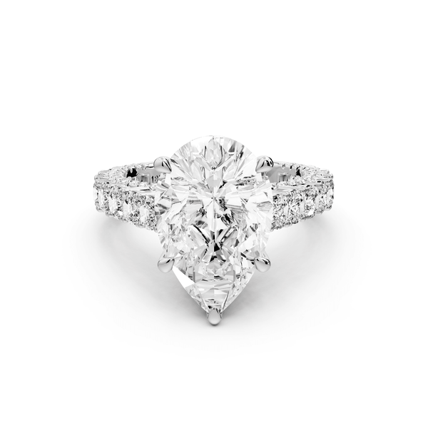 Ivy - 4ct platinum pear Diamond Crown Cathedral Rollover Pavé Engagement Ring - Mr. Alex Jewelry