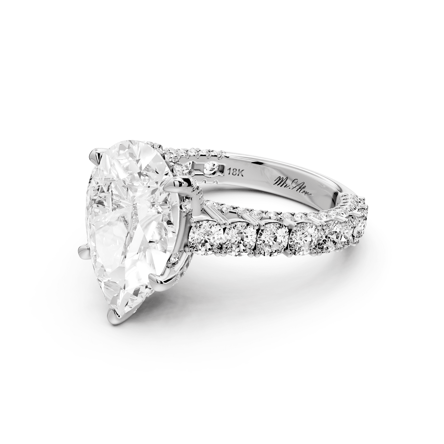 Ivy - 4ct platinum pear Diamond Crown Cathedral Rollover Pavé Engagement Ring - Mr. Alex Jewelry