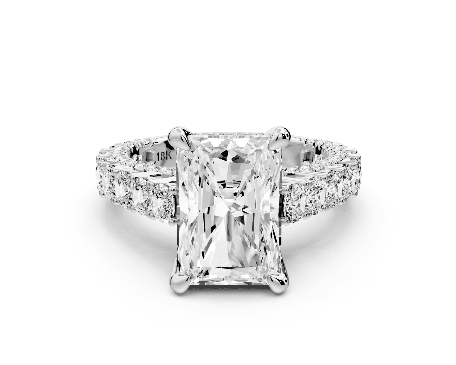 Ivy - 4ct platinum radiant Diamond Crown Cathedral Rollover Pavé Engagement Ring - Mr. Alex Jewelry