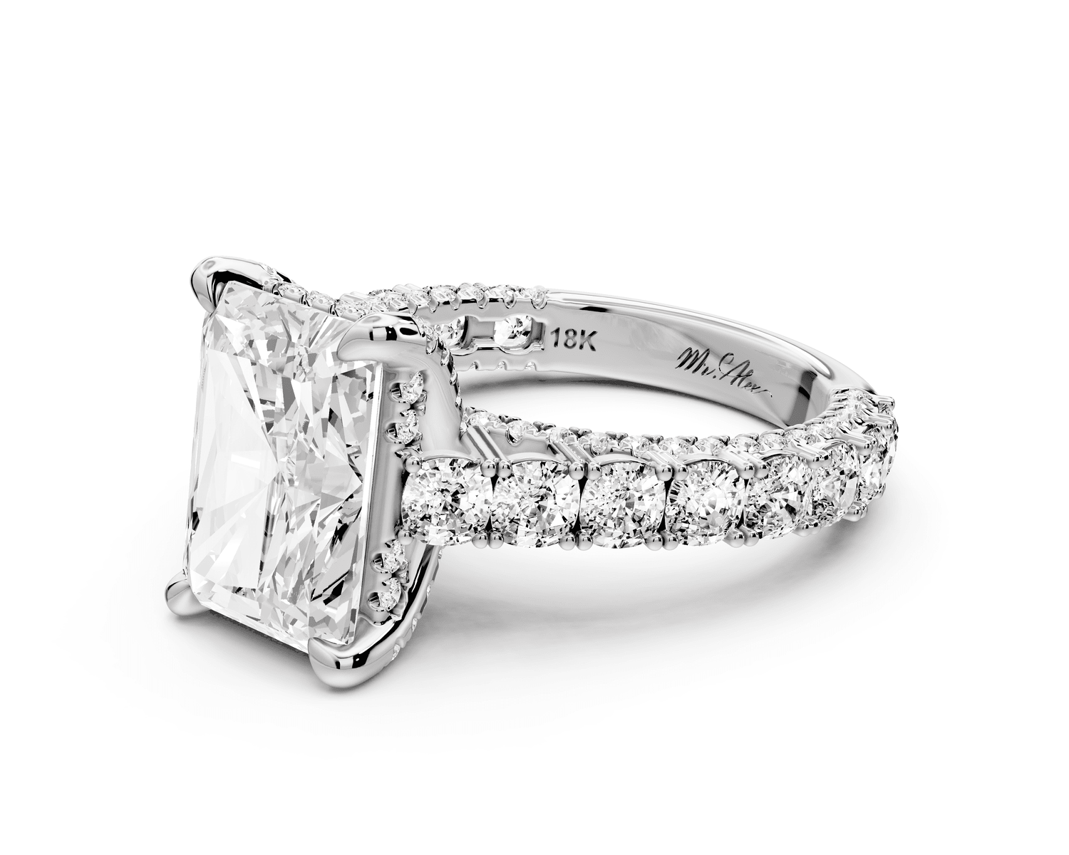 Ivy - 4ct platinum radiant Diamond Crown Cathedral Rollover Pavé Engagement Ring - Mr. Alex Jewelry