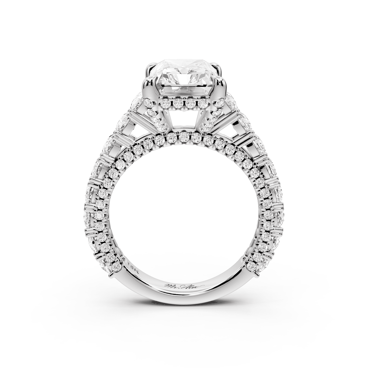 Ivy - 4ct platinum radiant Diamond Crown Cathedral Rollover Pavé Engagement Ring - Mr. Alex Jewelry