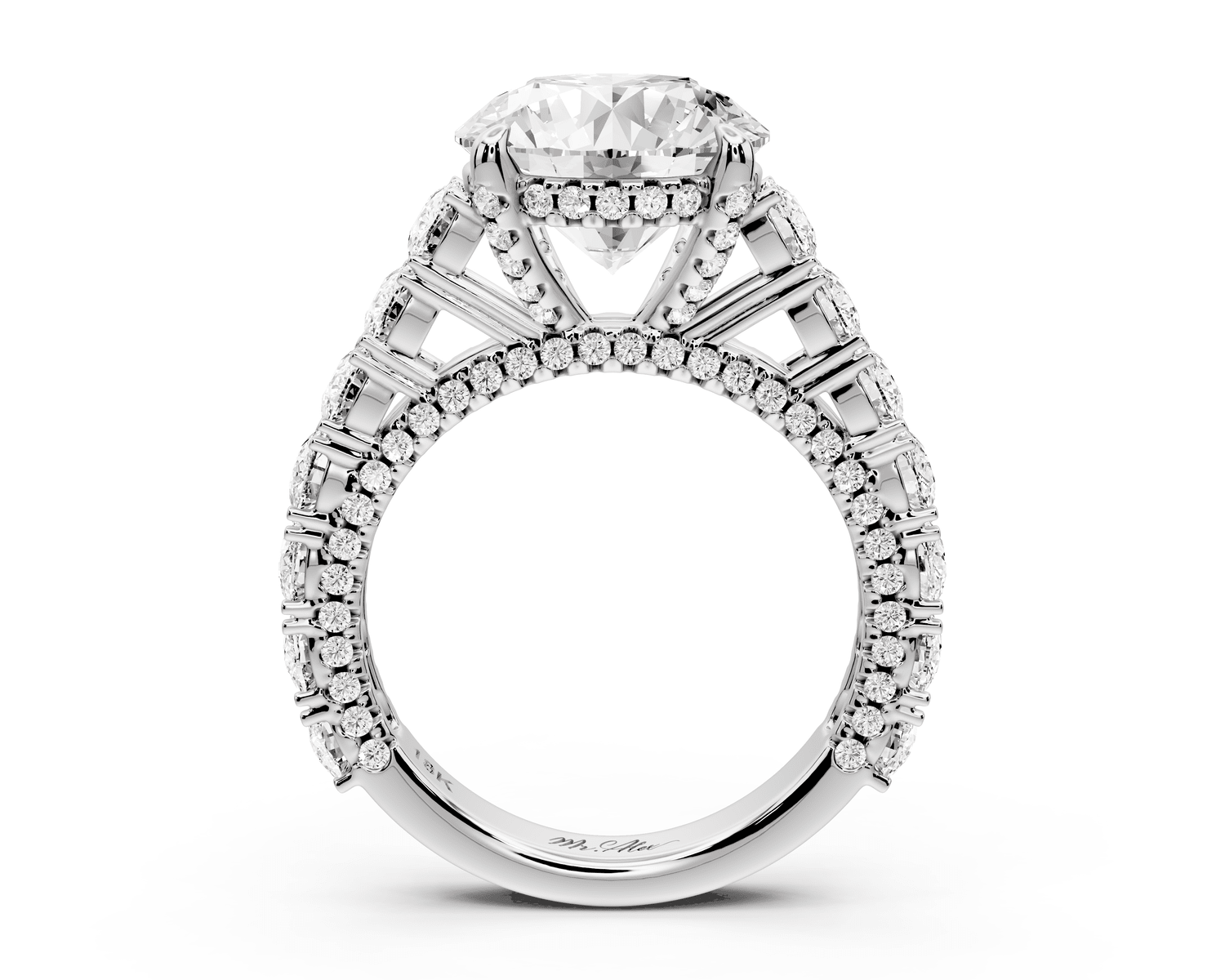 Ivy - 4ct platinum round Diamond Crown Cathedral Rollover Pavé Engagement Ring - Mr. Alex Jewelry