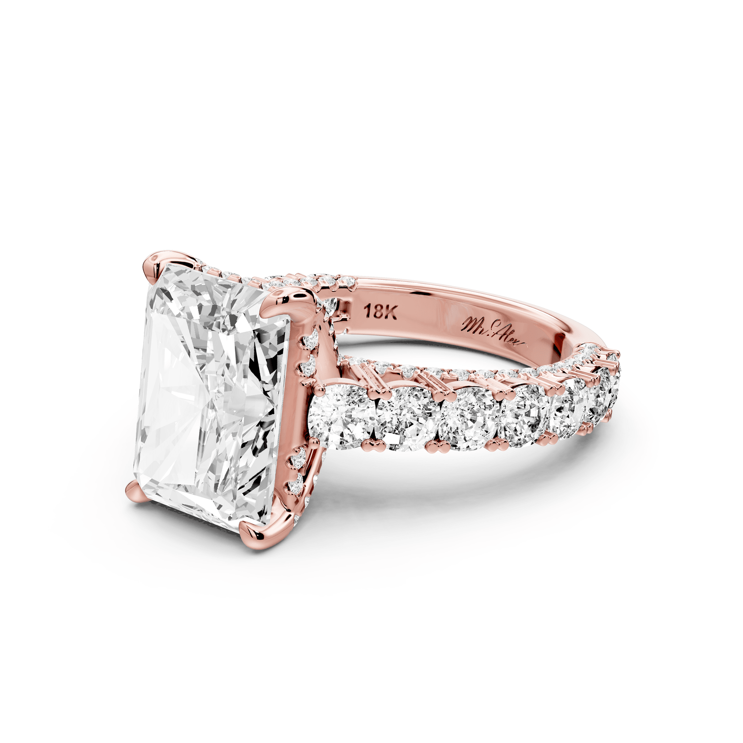 Ivy - 5ct 14k rose gold radiant Diamond Crown Cathedral Rollover Pavé Engagement Ring - Mr. Alex Jewelry