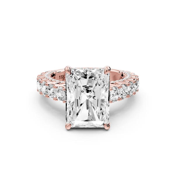 Ivy - 5ct 14k rose gold radiant Diamond Crown Cathedral Rollover Pavé Engagement Ring - Mr. Alex Jewelry