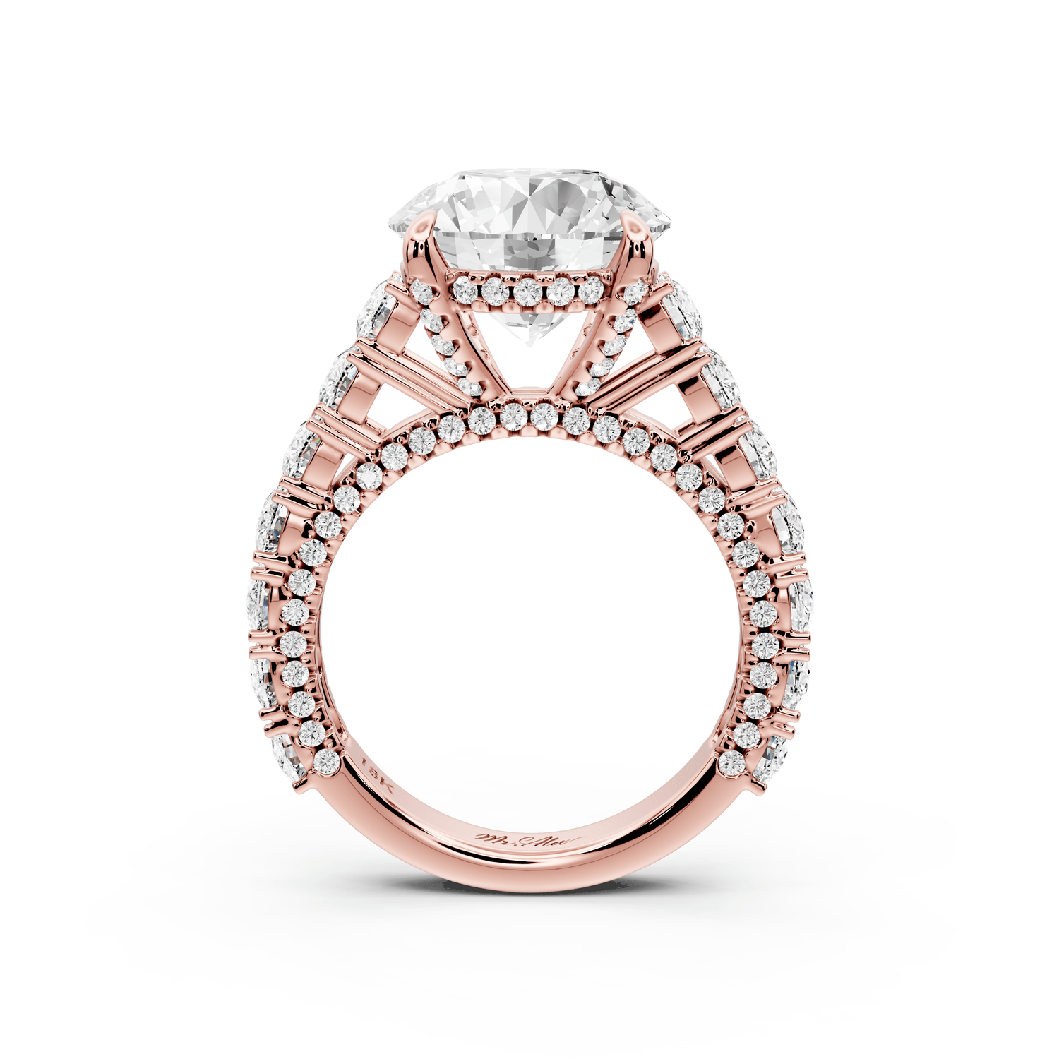 Ivy - 5ct 14k rose gold round Diamond Crown Cathedral Rollover Pavé Engagement Ring - Mr. Alex Jewelry