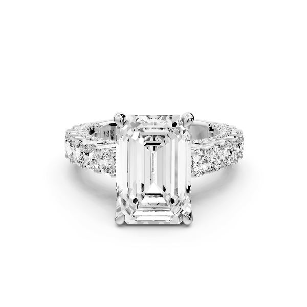 Ivy - 5ct 14k white gold emerald Diamond Crown Cathedral Rollover Pavé Engagement Ring - Mr. Alex Jewelry