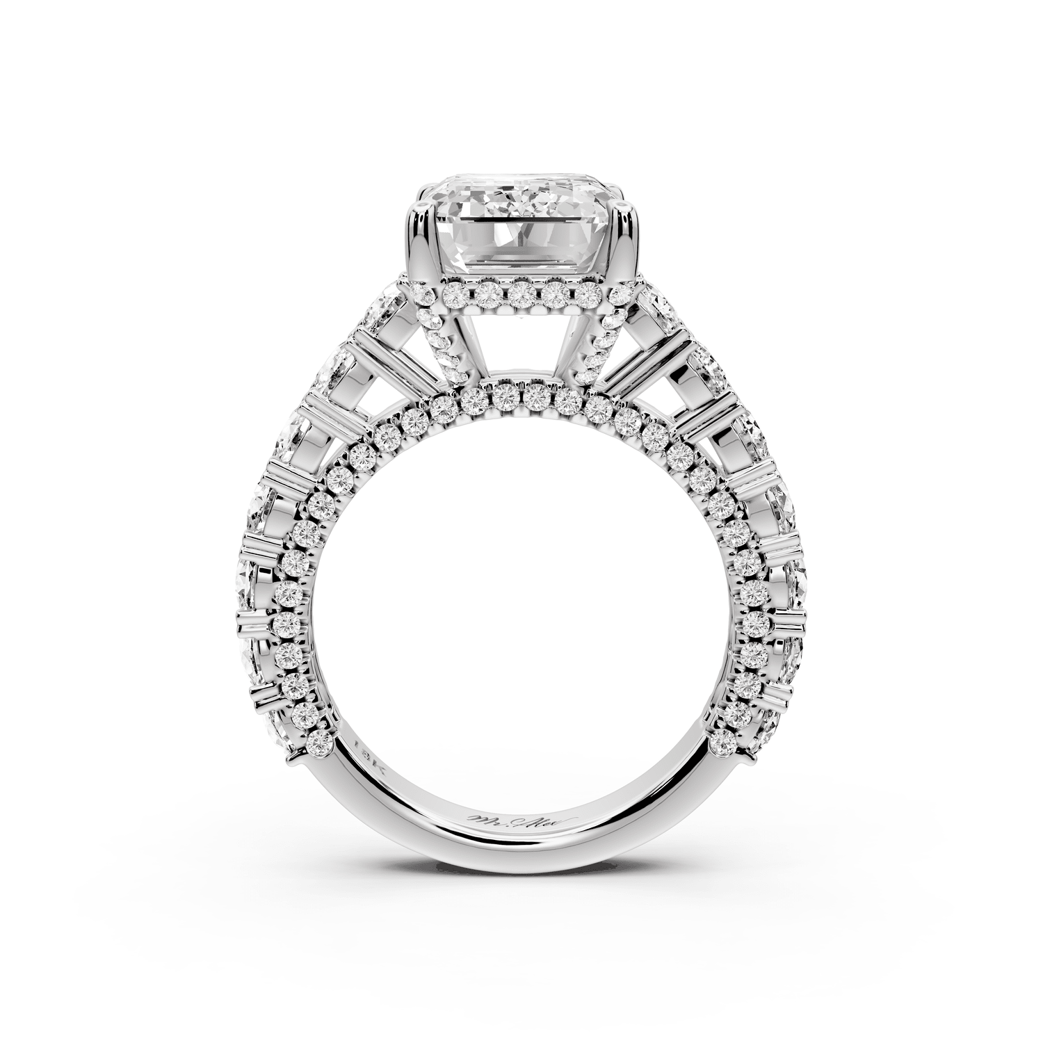 Ivy - 5ct 14k white gold emerald Diamond Crown Cathedral Rollover Pavé Engagement Ring - Mr. Alex Jewelry