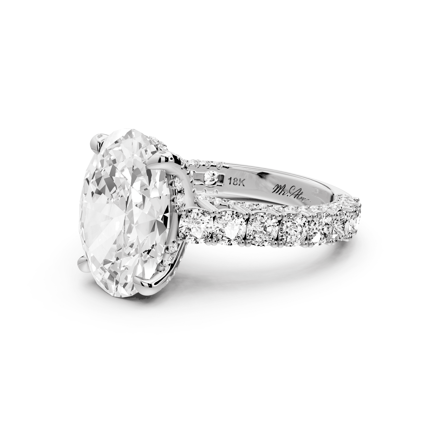 Ivy - 5ct 14k white gold oval Diamond Crown Cathedral Rollover Pavé Engagement Ring - Mr. Alex Jewelry